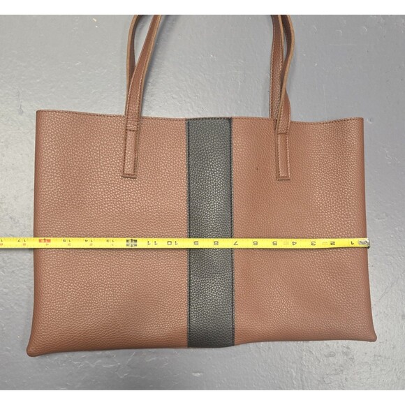 Vince Camuto Luck Tote Brown Black Leather Large Shoulder Bag Purse - Picture 11 of 11